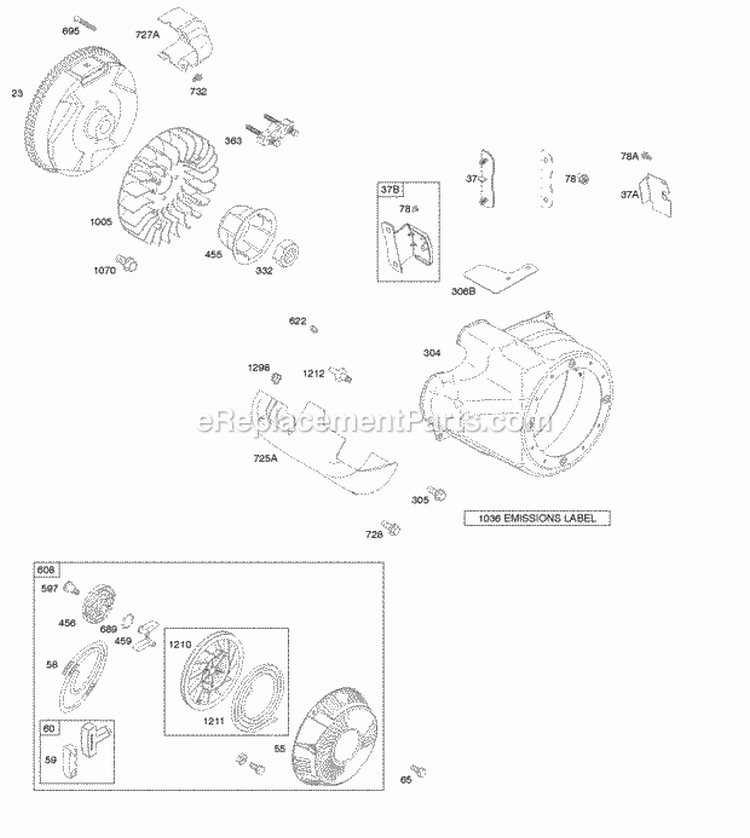 Blower HousingShrouds Flywheel Rewind Starter Diagram and Parts List for 21T202-0122-G1  Briggs and Stratton Engine